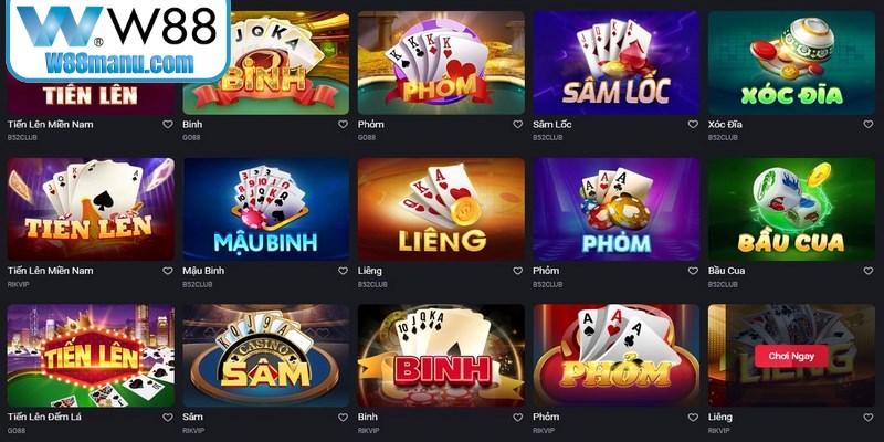 Game đánh bài online W88 được phát triển với vô số phiên bản